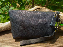 Load image into Gallery viewer, Leather Wristlet with Embossed/Vintage Tooled Design