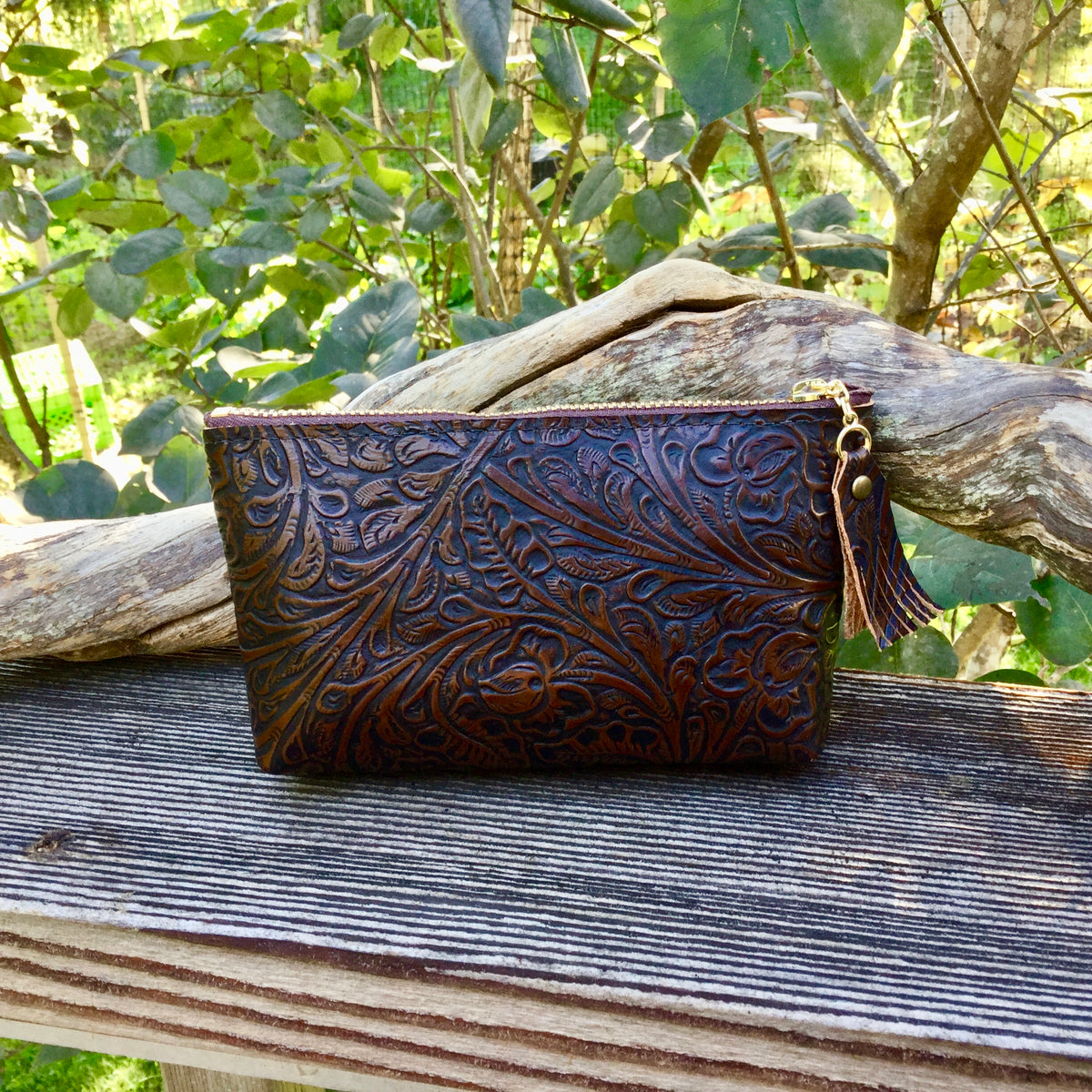 Embossed Leather Zipper Pouch – Leather Treasures MV