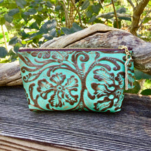 Load image into Gallery viewer, Embossed Leather Zipper Pouch