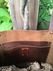 Leather Tote with Tooled/Embossed Pocket