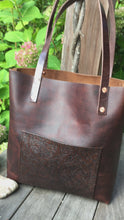 Load and play video in Gallery viewer, Leather Tote with Tooled/Embossed Pocket
