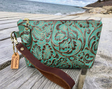 Load image into Gallery viewer, Leather Wristlet with Embossed/Vintage Tooled Design
