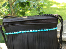 Load image into Gallery viewer, Deerskin Leather Fringe Crossbody Bag with Turquoise
