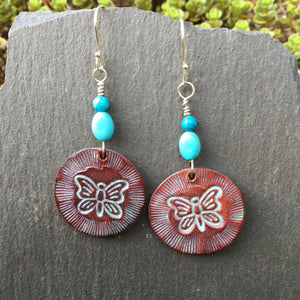 Leather Earrings Turquoise Butterfly