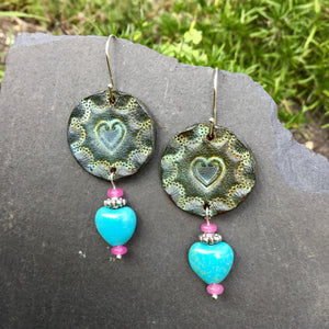 Leather Earrings Turquoise Heart