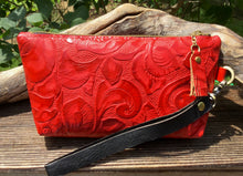 Load image into Gallery viewer, Leather Wristlet with Embossed/Vintage Tooled Design

