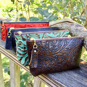 Embossed Leather Zipper Pouch