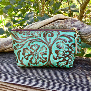 Embossed Leather Zipper Pouch